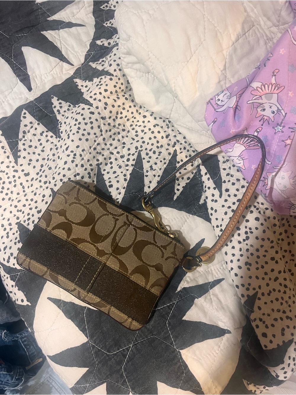 Signature Brown Canvas Wristlet coach